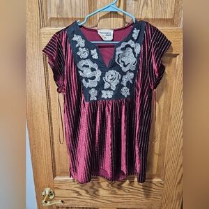 Savanna Jane Burgundy Floral Embroidered Top